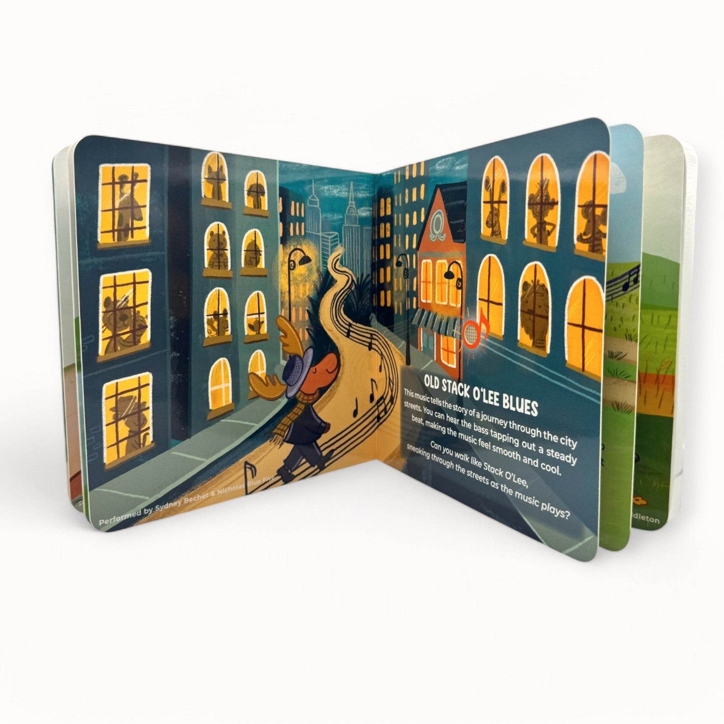 Inside Page from "I discover Blues Music "interactive music book for babies and toddler