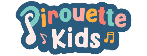 Colorful logo for 'Diorouette Kids' with musical notes on a blue background
